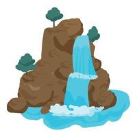 vibrante ilustração do uma em cascata cascata com árvores em uma montanha vetor