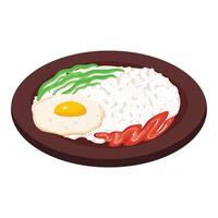ilustração do clássico café da manhã prato com ovo e arroz vetor