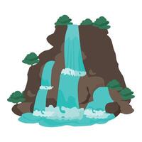 vívido ilustração do uma em cascata desenho animado cascata com em torno da folhagem vetor