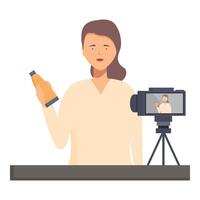 fêmea vlogger apresentando produtos em Câmera vetor