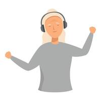 Senior mulher desfrutando música com fones de ouvido vetor