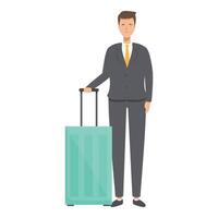 ilustração do uma homem de negocios em pé com uma viagem mala de viagem vetor