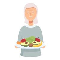 Senior mulher apresentando saudável refeição vetor