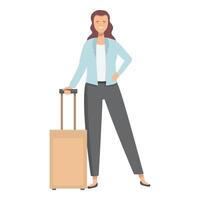 confiante mulher viajante com mala de viagem vetor