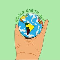 mundo terra dia conceito. verde energia, por exemplo, renovável e sustentável recursos. de Meio Ambiente Cuidado. mãos do pessoas abraçando uma feito à mão globo. protegendo planeta vetor