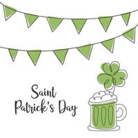 feliz dia de St.Patrick. cerveja e trevo. para design de cartão de menu de restaurante vetor