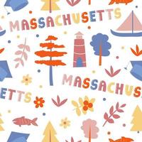 coleção dos EUA. ilustração do vetor do tema de Massachusetts. símbolos de estado