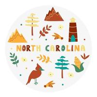 coleção dos EUA. ilustração do vetor do tema da Carolina do Norte. símbolos de estado