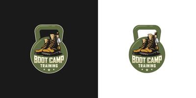 a ilustrado logotipo conceito características elementos do bota acampamento, militares, e fitness. vetor