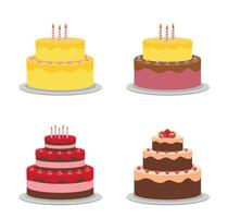 Conjunto de ícones lisos de bolo de aniversário para seu projeto, ilustração vetorial vetor