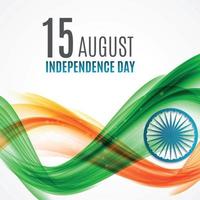 fundo de dia da independência indiana com ondas e roda de Ashoka. vetor