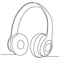 contínuo solteiro linha desenhando do fone de ouvido, fone de ouvido esboço ilustração vetor