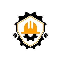 capacete preto e amarelo e imagem do logotipo de construção de equipamento vetor