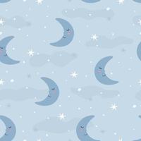 Fundo de céu noturno de padrão de vetor sem costura com lua crescente e estrelas usadas para impressão, papel de parede, roupas, têxteis