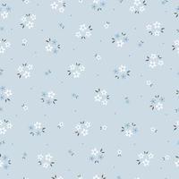 lindos padrões sem emenda pequenas flores brancas colocadas aleatoriamente em um design desenhado de mão de fundo azul usado para tecido, têxteis, publicações, embrulho de presente. ilustração vetorial vetor