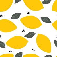 Fundo de frutas de limão amarelo sem costura padrão com folhas verdes usado para têxteis, publicações, papéis de parede ilustração vetorial vetor