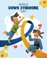 um menino e uma menina celebram o dia mundial da síndrome de down vetor