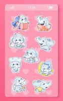 pacote de adesivos de personagens de desenhos animados kawaii do aplicativo móvel elefante bebê fofo. patches digitais de aplicativos de mensagens com animais de zoológico de anime feminino. emojis de vetor de mídia social, coleção de emoticons