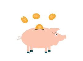cofrinho de porco rosa com moedas caindo - contribuição para o futuro. ilustração vetorial. vetor