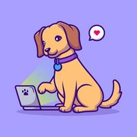 fofa cachorro jogando computador portátil desenho animado vetor