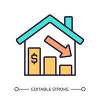 diminuir dentro casa preços rgb cor ícone. econômico crise e crise. real Estado mercado crise. hipoteca cotações. isolado ilustração. simples preenchidas linha desenho. editável acidente vascular encefálico vetor