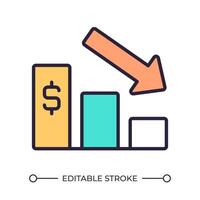 econômico desaceleração rgb cor ícone. para baixo tendência. financeiro crise. Urso mercado. lucro perda. estoque mercado. isolado ilustração. simples preenchidas linha desenho. editável acidente vascular encefálico vetor