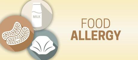 Comida alergia ilustração fundo com leite, amendoim e marisco ícones vetor