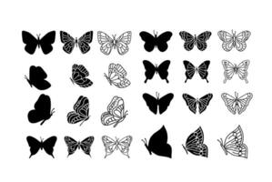 conjunto do silhueta e esboço borboletas, simples ilustração vetor
