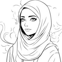 árabe mulher dentro hijab. Preto e branco ilustração para coloração livro. vetor