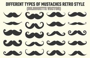 uma Preto cor silhueta cavalheiro, hipster ou barbearia símbolo bigode ícones, bigode silhueta coleção. vetor