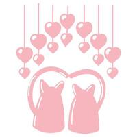 Rosa gatos dentro amor debaixo uma festão do corações dia dos namorados dia conceito. ilustração em branco fundo. vetor