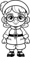 ilustração do desenho animado pequeno menina com óculos. coloração livro para crianças. vetor