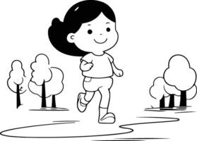 fofa pequeno menina corrida dentro a parque. desenho animado ilustração. vetor