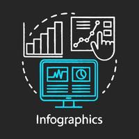 ícone do conceito de giz infográficos. canais para a ideia de seo. marketing, smm metrics, analytics. conteúdo de conscientização. representação de dados. ilustração vetorial isolada no quadro-negro vetor