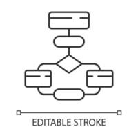 ícone linear do diagrama de fluxo. fluxograma. visualização do processo. estágios de resolução de problemas. algoritmo. ilustração de linha fina. símbolo de contorno. desenho de contorno isolado do vetor. curso editável vetor