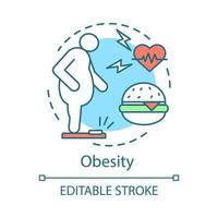 ícone do conceito de obesidade. ilustração de linha fina de ideia com excesso de peso. o aumento da gordura corporal leva a problemas no sistema cardiovascular. alimentação pouco saudável, estilo de vida. desenho de contorno isolado do vetor. curso editável vetor