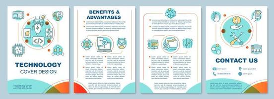 benefícios e vantagens do layout de modelo de folheto de tecnologia. folheto, livreto, design de impressão de folheto com ilustrações lineares. layouts de página de vetor para revistas, relatórios anuais, pôsteres de publicidade