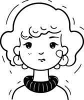 fofa menina com encaracolado cabelo dentro desenho animado estilo. vetor
