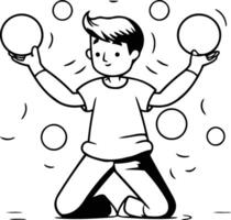 ilustração do uma criança jogando malabarismo com bolas. . vetor