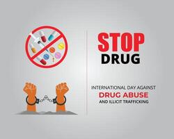 internacional dia contra droga Abuso e ilícito tráfico Junho 26 feriado conceito modelo para fundo com bandeira poster e cartão plano ilustração vetor