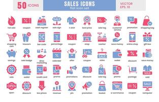 vendas ícones set.e-commerce conectados compras plano bicolor ícones vetor