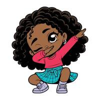 fofa legal menina dabbing pose desenho animado ilustração isolado branco fundo vetor