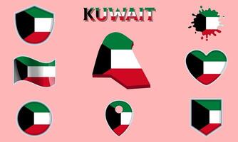 coleção do plano nacional bandeiras do Kuwait com mapa vetor