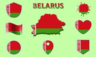 coleção do plano nacional bandeiras do bielorrússia com mapa vetor