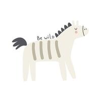 estar selvagem. desenho animado zebra, mão desenhando letras, decorativo elementos. vetor