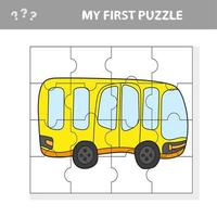 jogo de papel educativo fácil para crianças. quebra-cabeça infantil simples com ônibus de brinquedo vetor