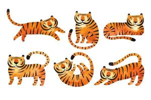 tigres grandes gatos selvagens zodíaco símbolo do ano aquarela mão desenhada ilustração vetor