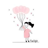 menina bonitinha com balões. cor de rosa. ilustração vetorial. vetor