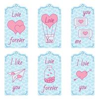 etiquetas, corações e inscrições românticas. para decorar presentes, compras, pode ser usado em projetos para o dia dos namorados vetor