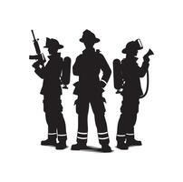 bombeiros grupo pose silhueta ilustração vetor